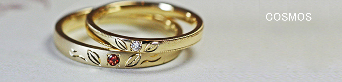 花柄と誕生石を入れたシャンパンゴールドの結婚指輪オーダーメイド