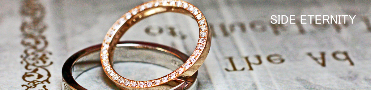 ピンクゴールドのリングサイドにダイヤを一周セットした結婚指輪