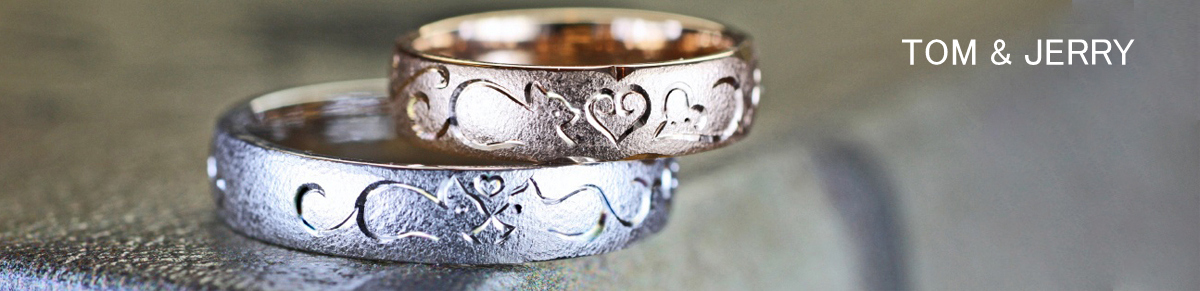ピンク＆ホワイトゴールドの結婚指輪にネコの模様が入るオーダー作品