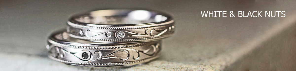 結婚指輪にホワイトダイヤ＆ブラックダイヤと柄が輝くオーダー作品