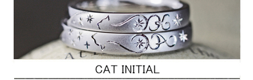ネコのシッポで描いた二人のイニシャルのオーダーメイド・結婚指輪の画像