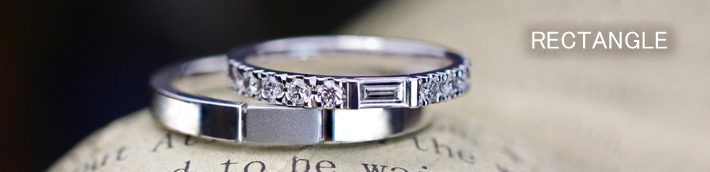 長方形のダイヤモンドを使ったデザインが特徴的なオーダー結婚指輪