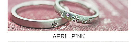 4月の桜ピンクを結婚指輪にオリジナルデザインしたオーダーリングの画像