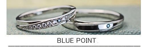 ブルーダイヤとミルグレインをアクセントにオーダーした結婚指輪の画像