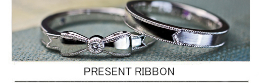 プレゼントリボンを結婚指輪にデザインしたオーダーメイド作品の画像