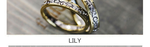 ユリモチーフの柄が入ったゴールド&プラチナの結婚指輪オーダー作品の画像
