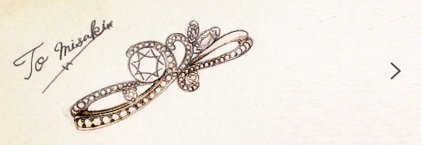 豪華にダイヤモンドをデコレーションした シャンデリアの婚約指輪のデザイン画