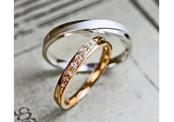 オリーブをデザインしたピンクゴールドの結婚指輪オーダーメイド