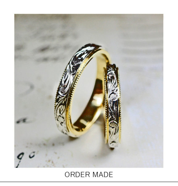ハワイアンスリム ・細いハワイアンデザインの オーダーメイド・結婚指輪