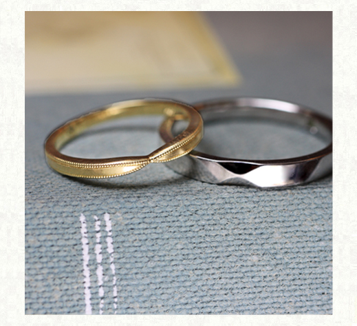 アンティークイエローのリボンと ホワイトリボンの結婚指輪 2 千葉・柏 ヨー&マーレ