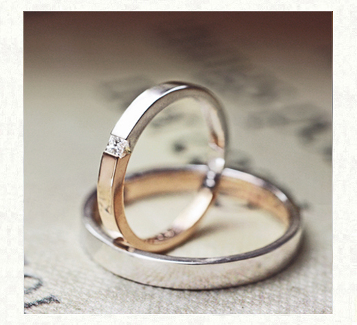 ピンクゴールドとプラチナの ハーフ＆ハーフの結婚指輪１｜千葉・柏 ヨー＆マーレ