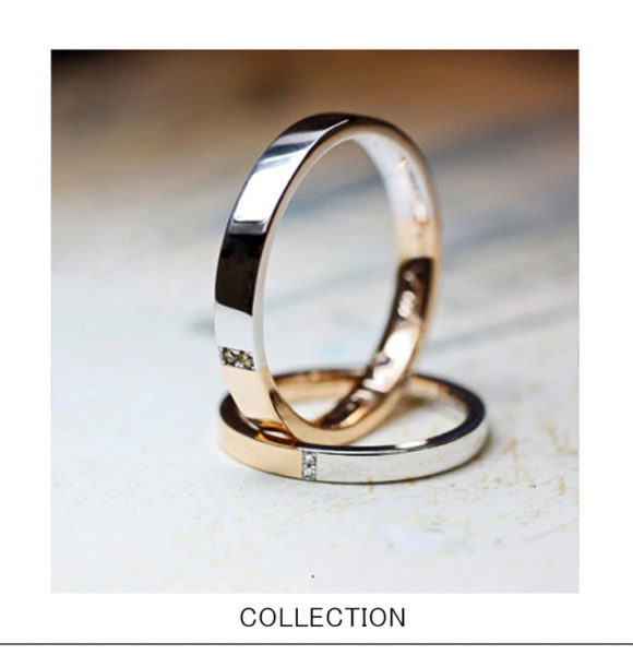 プラチナとピンクゴールドがハーフハーフの結婚指輪