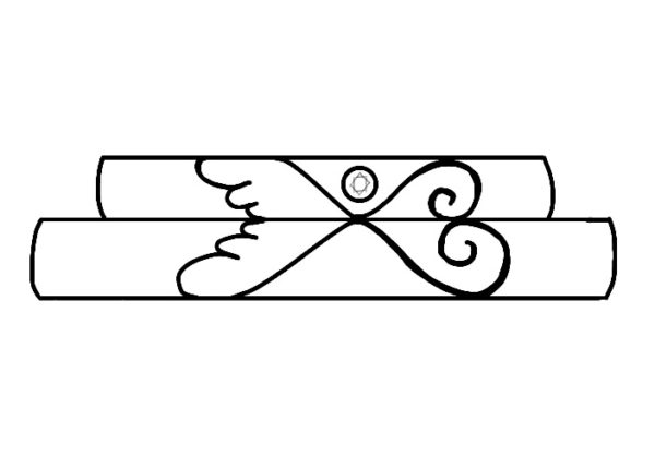 天使の羽をピンク＆イエローゴールドで重ねた結婚指輪のデザイン画 １