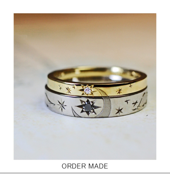 夜空の月にいだかれたダイヤモンドの オーダーメイド・結婚指輪