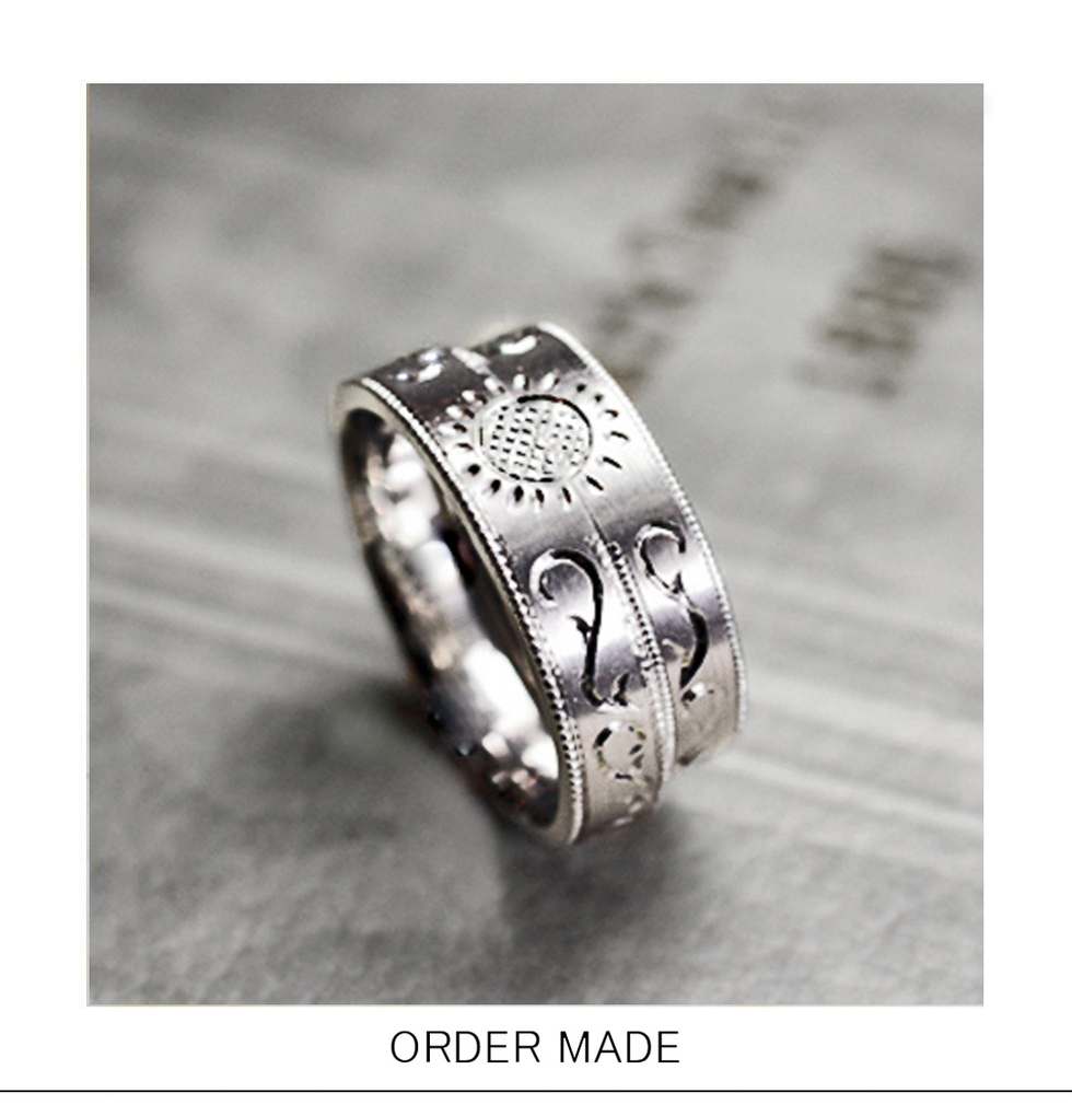  ふたつのリングでつくるヒマワリと太陽の模様 オーダーメイド・結婚指輪