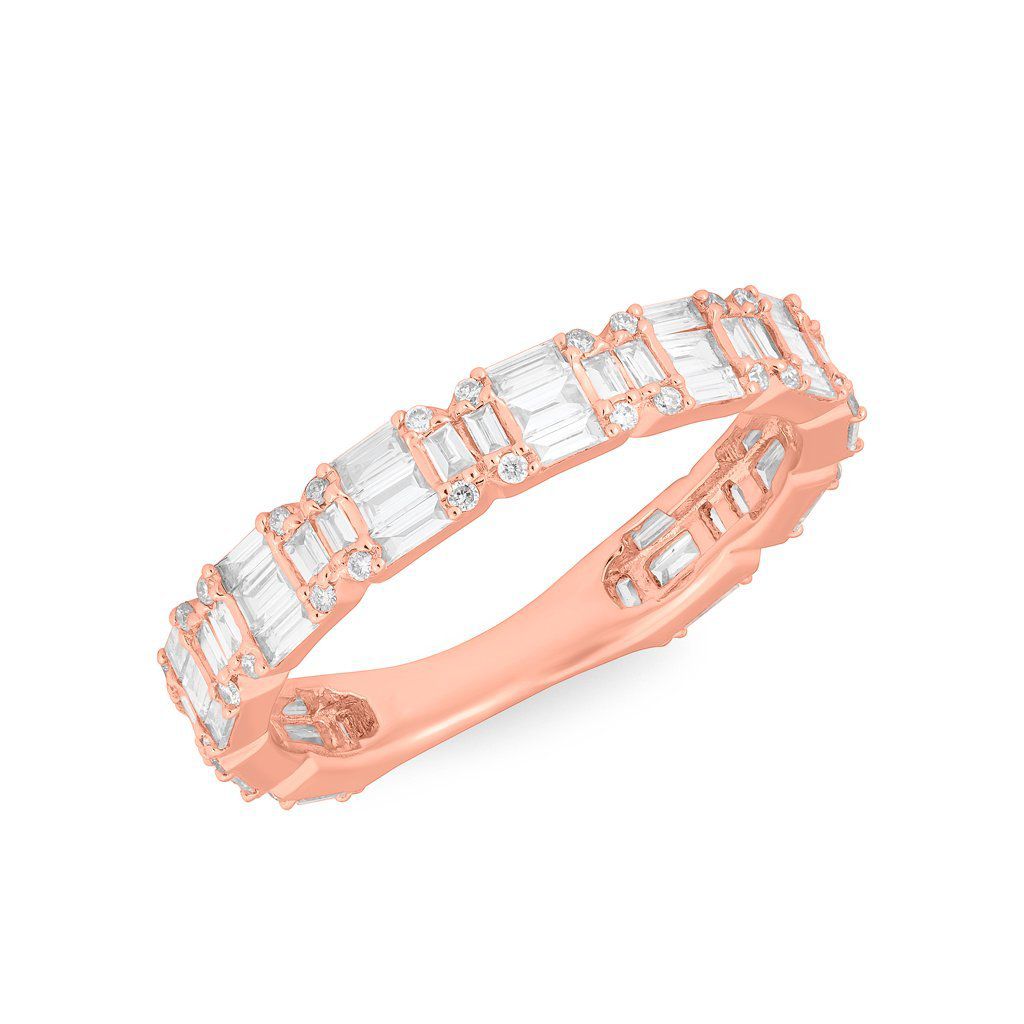 アンシステロン・ピンクゴールドの1バゲットダイヤモンド結婚指輪