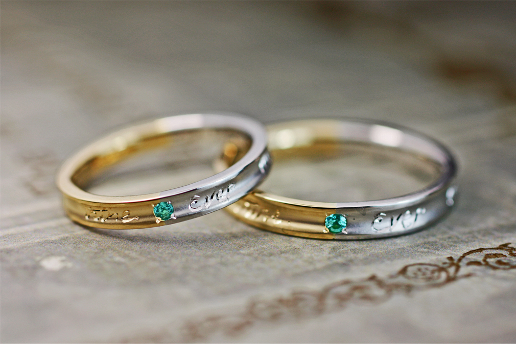 高価なパライバをプラチナ&ゴールドのコンビの結婚指輪にオーダー
