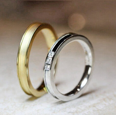 【プラチナとゴールド】でペアデザインされた結婚指輪オーダー作品