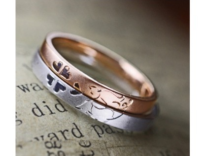 ネコ&クローバー・ピンクゴールド＆P tの結婚指輪オーダー作品 