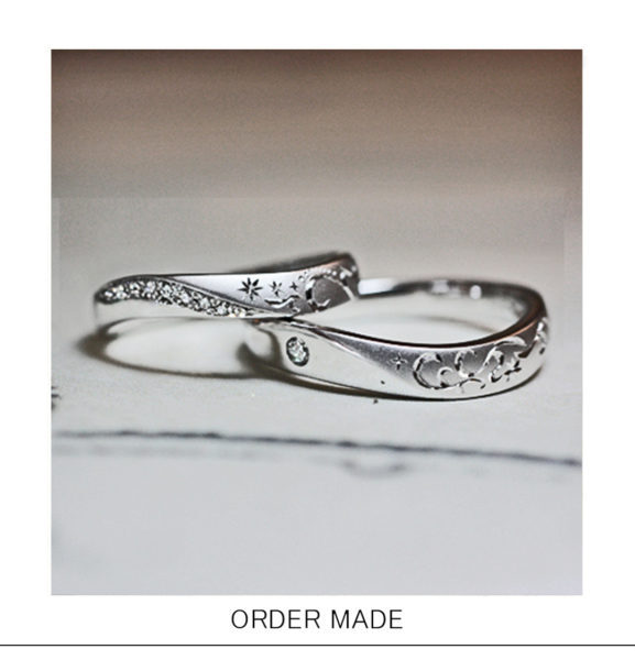 ダイヤモンドがウェーブした【波の模様】の結婚指輪オーダー作品