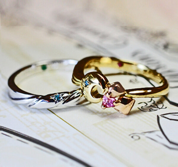 【月とリボン】を【ゴールドの結婚指輪】にデザインしたオーダー作品
