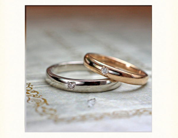 ピンクゴールドととホワイトゴールドのシンプル 結婚指輪