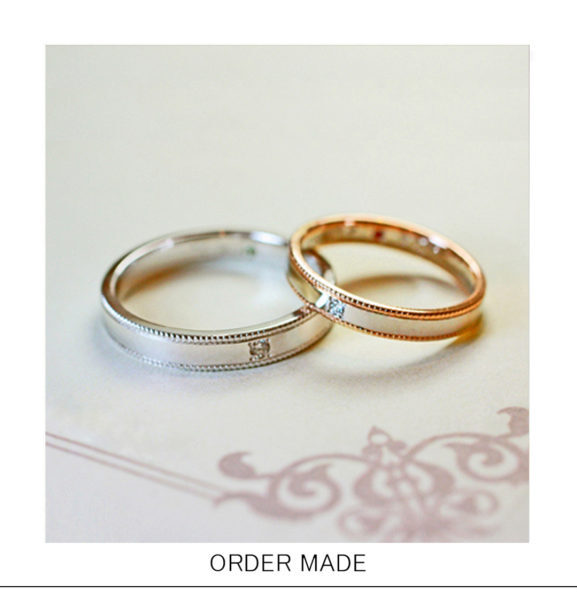 【ミルグレイン】入りのピンクゴールドとプラチナの結婚指輪オーダー作品