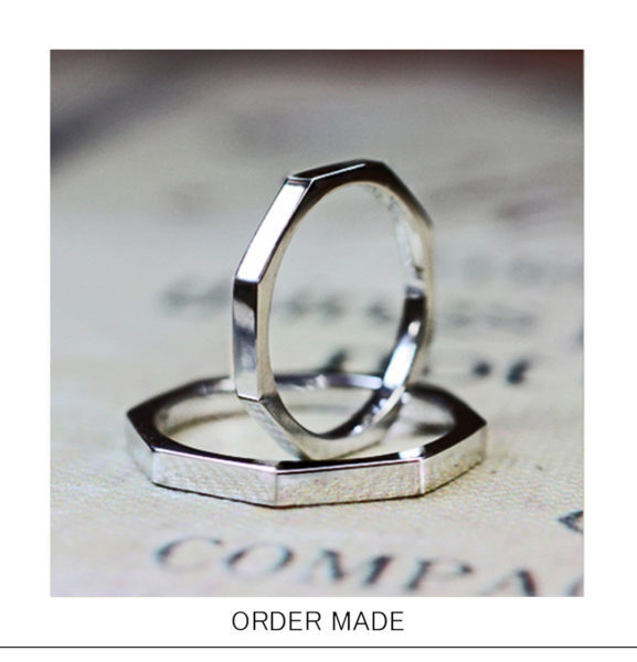 【８角形】にデザインされた【個性的な】結婚指輪オーダー作品