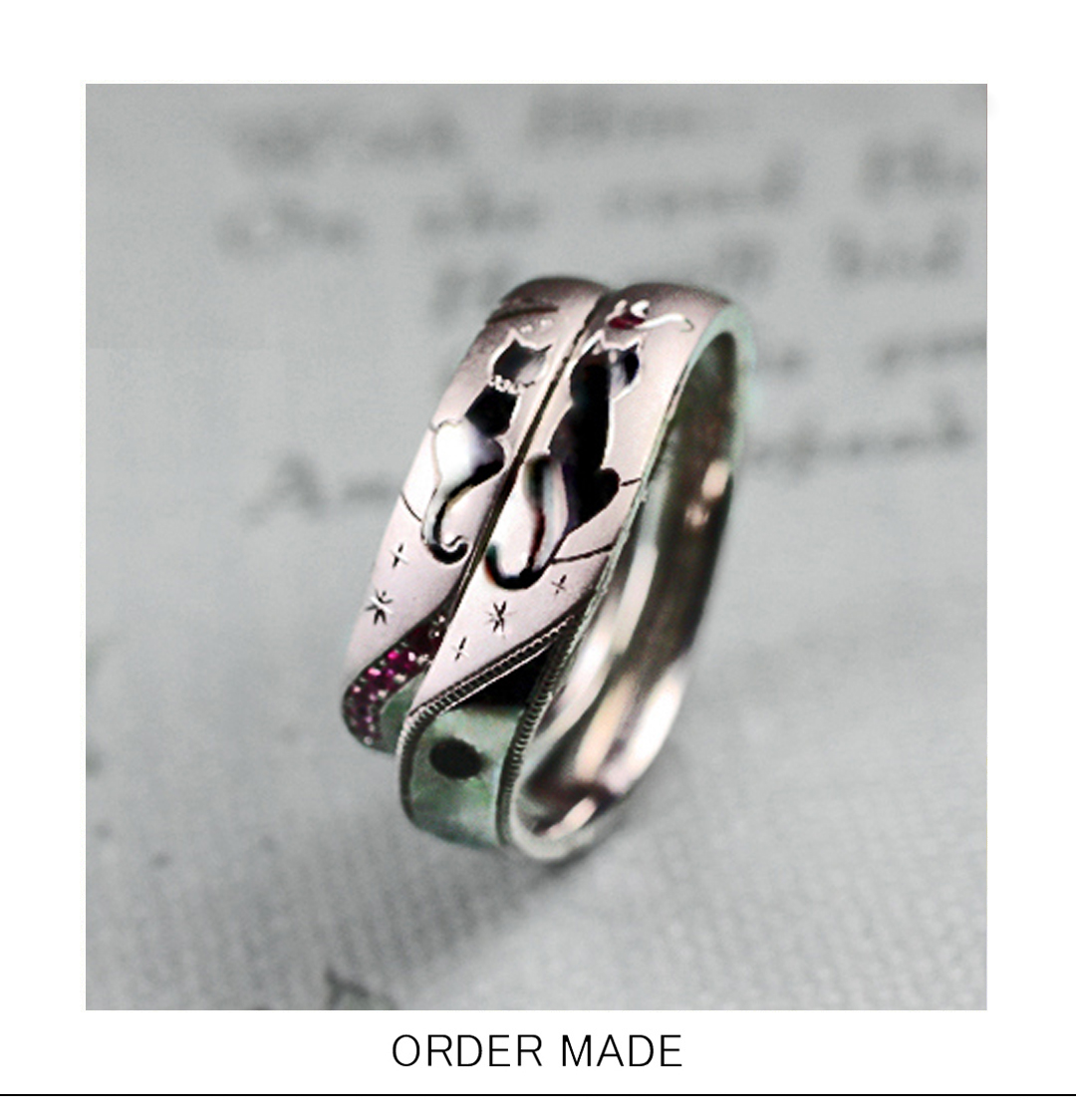 ネコがシッポ でハートをつくる模様の結婚指輪 オーダーメイド 千葉 柏で結婚指輪をオーダーメイドするならヨーアンドマーレ