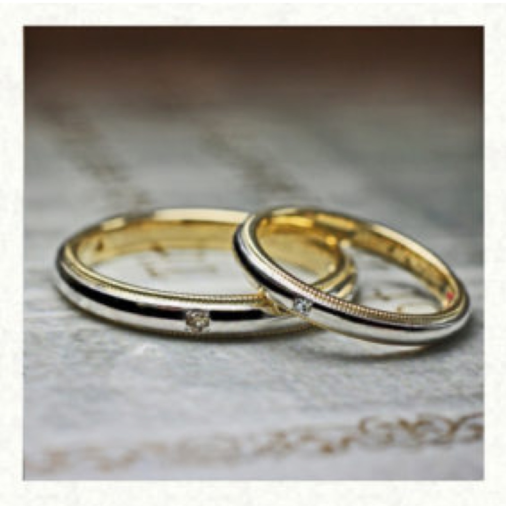   ミルグレインが入ったゴールド&プラチナの結婚指輪オーダー作品 