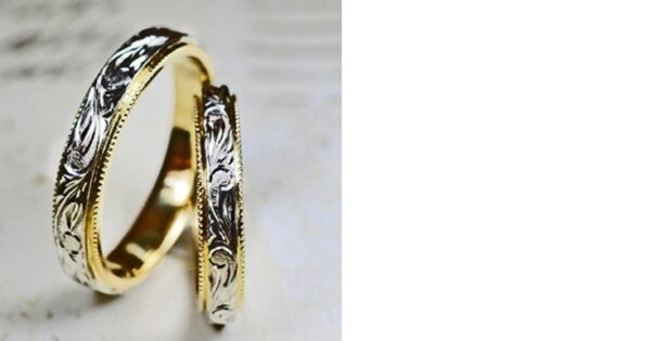 細いリングにハワイアン模様をデザインした結婚指輪オーダー作品 