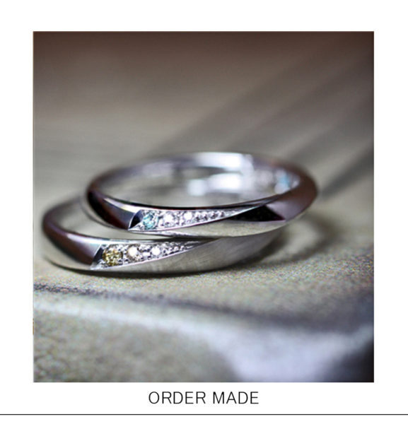 【ブルーダイヤ】＆ブラウンダイヤを横に入れた結婚指輪オーダー作品
