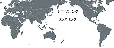 それではこの割合で世界地図を2本のリングに入れた場合この様になります。