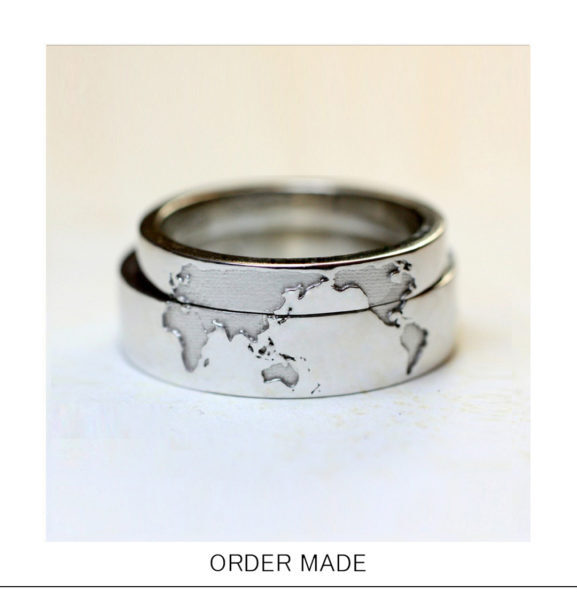 【世界地図の模様】を重ねて作った結婚指輪オーダーメイド作品