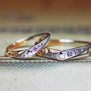 【星マーク】が輝くピンクゴールドとプラチナの結婚指輪オーダー作品