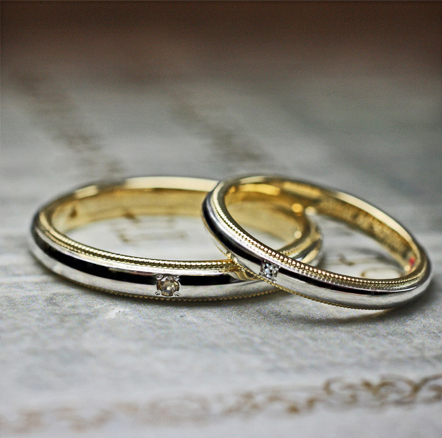 【ミルグレイン】が入ったゴールド&プラチナの結婚指輪オーダー作品