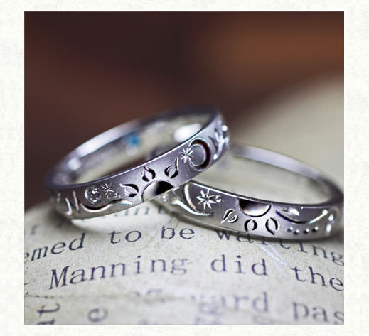 ふたりの結婚指輪で作る太陽が輝く模様のオーダーメイドリング