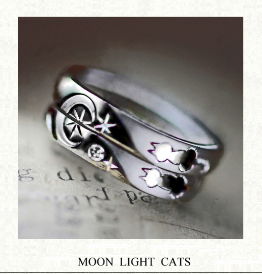 月明かりを眺める【ネコのカップル】の結婚指輪オーダー作品