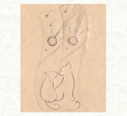 ブルーダイヤの流れ星とネコたちの結婚指輪のデザイン画３｜千葉・柏 ヨー＆マーレ