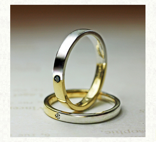 ゴールドとプラチナをセンターで繋いだ オーダーメイドの結婚指輪