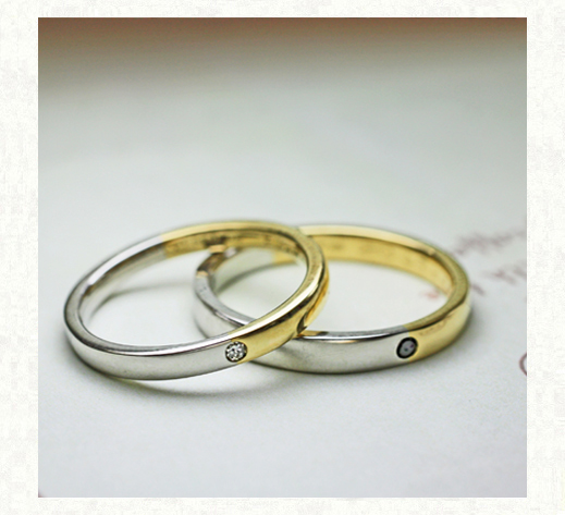 ゴールドとプラチナをセンターで繋いだ オーダーメイドの結婚指輪　２