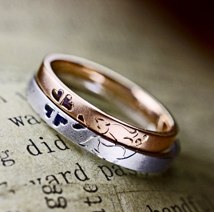 【ネコ&クローバー】ピンクゴールド＆P tの結婚指輪オーダー作品