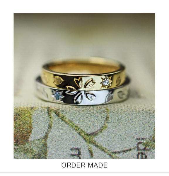 【サクラの模様】をゴールド＆プラチナの結婚指輪で作るオーダー作品