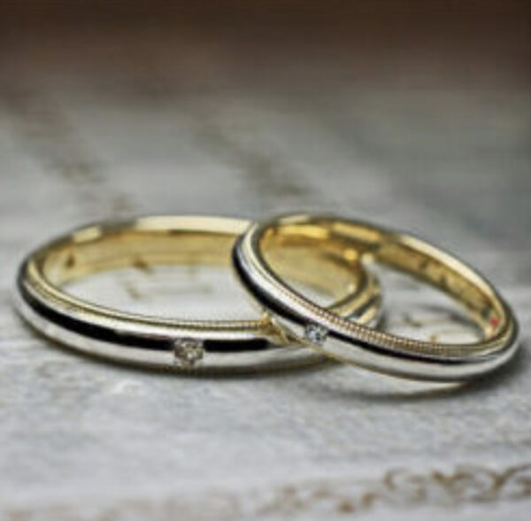 ミルグレインが入ったゴールド&プラチナの結婚指輪オーダー作品