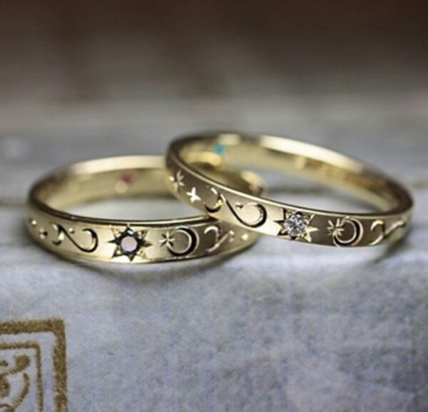 【星と月のダイヤ】をデザインしたゴールドの結婚指輪オーダー作品
