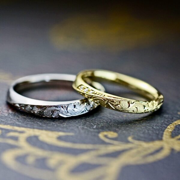 【ハワイアン模様を描いた結婚指輪】をゴールド&グレーゴールドでオーダーメイド
