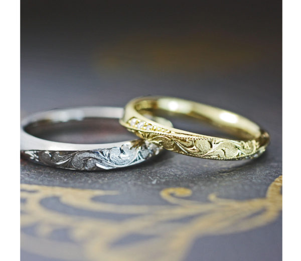 ゴールドメビウスの結婚指輪にハワイアン柄を入れたオーダーメイド
