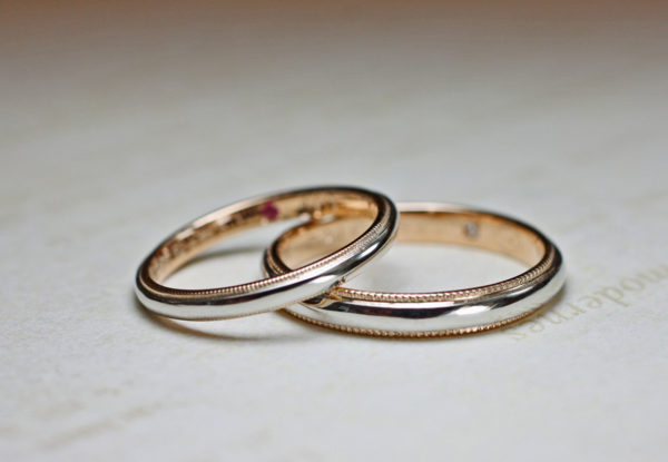 ピンクゴールドとプラチナのコンビ・結婚指輪