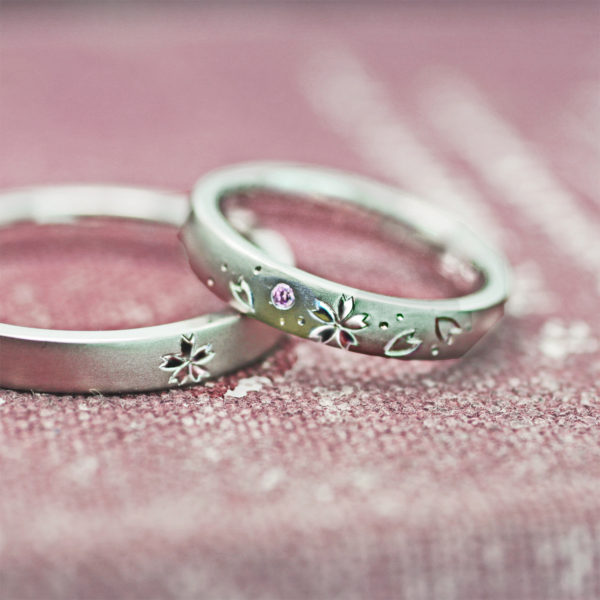 4月の桜ピンクを結婚指輪にオリジナルデザインしたオーダーリング