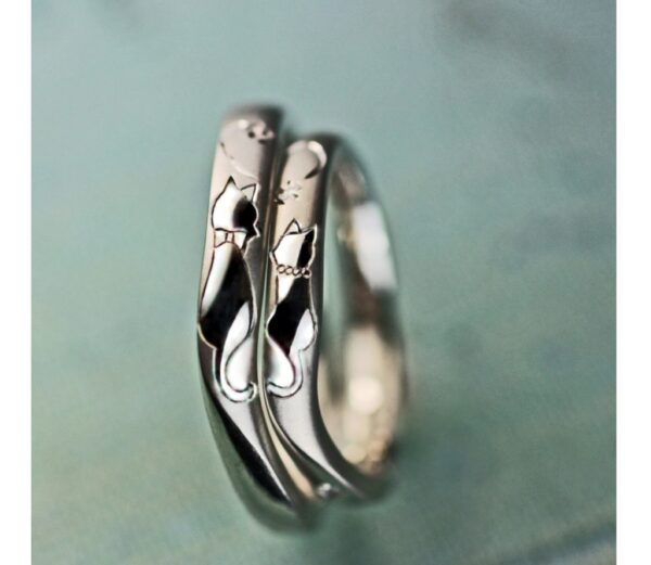 【紳士と淑女のねこの模様】がハートをつくる結婚指輪オーダー作品